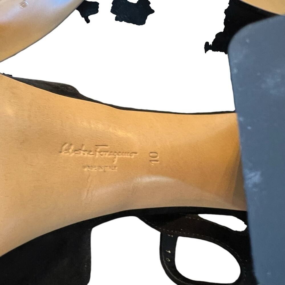 Ferragamo Sonya Suede Platform Ankle Strap Criss Cross High Heel Sandals NEW 10 - Picture 9 of 11